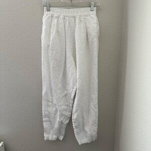 Assembly Label Linen Flat Front Pants Straight Leg High Rise Minimalist White 8